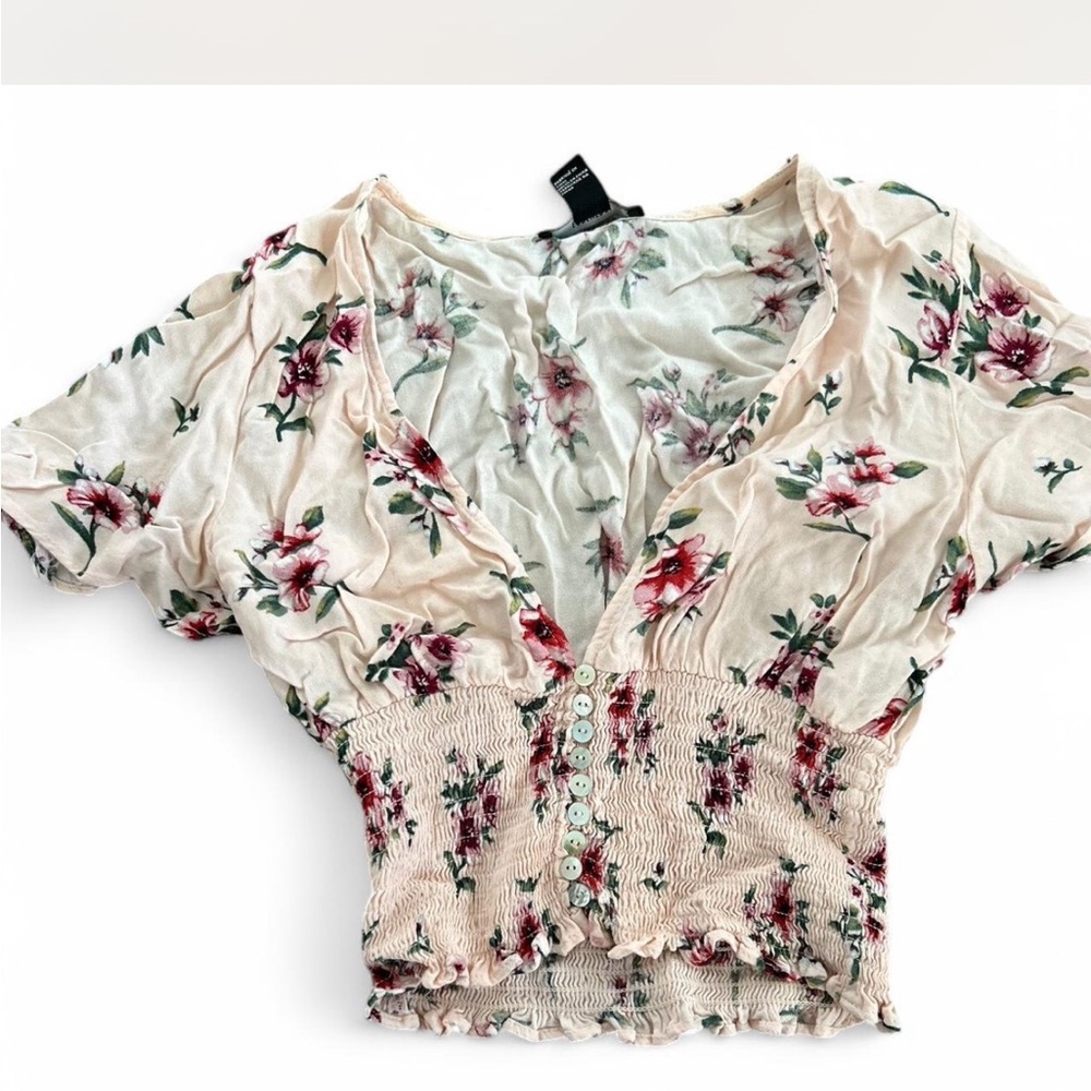 Floral V-Neck Smocked Top